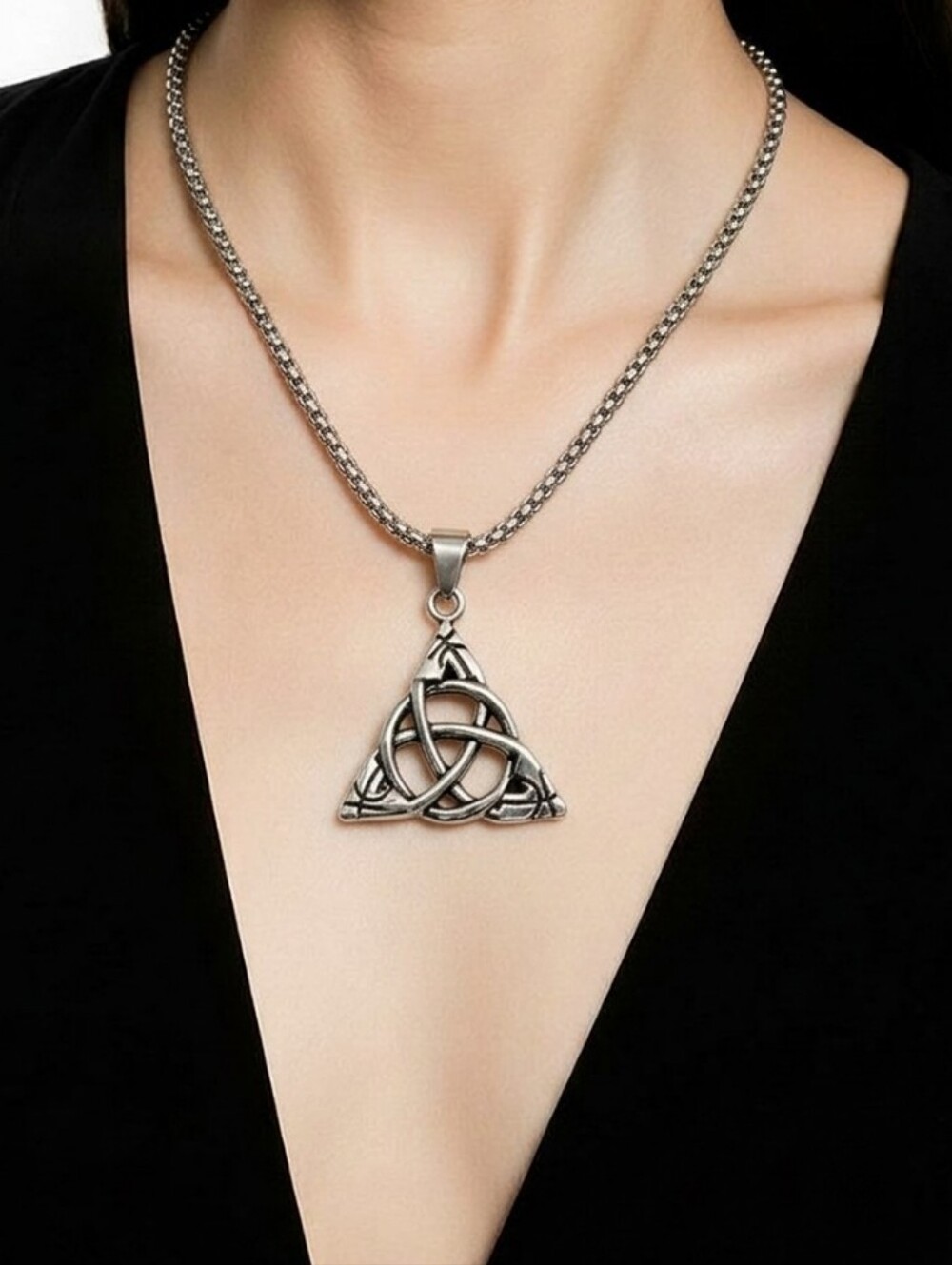 Celtic Trinity Knot Necklace Irish Cross Pendant Stainless Steel Titanium Steel